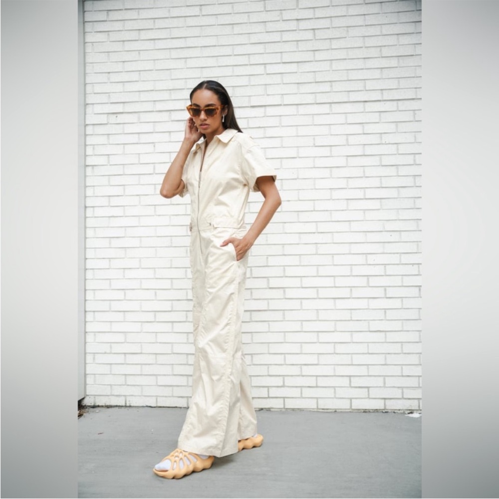 ZARA Cotton Zip Up Cargo/Station Jumpsuit Relaxed Fit Wide Leg NWT